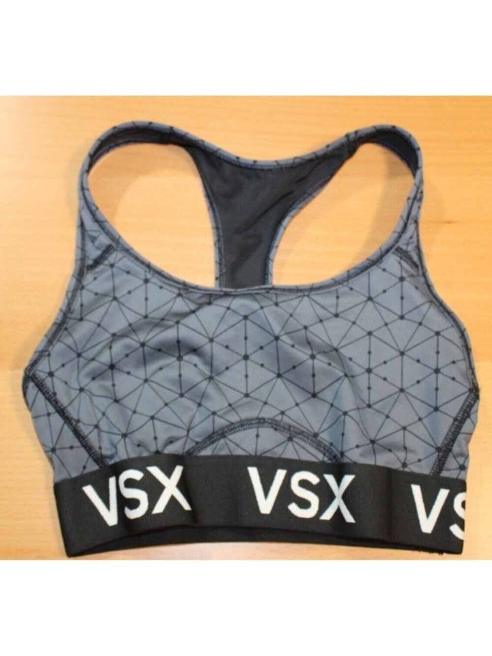Women VSX Victoria's Secret Compression Racer Logo Sports Bra XS Black Gray
